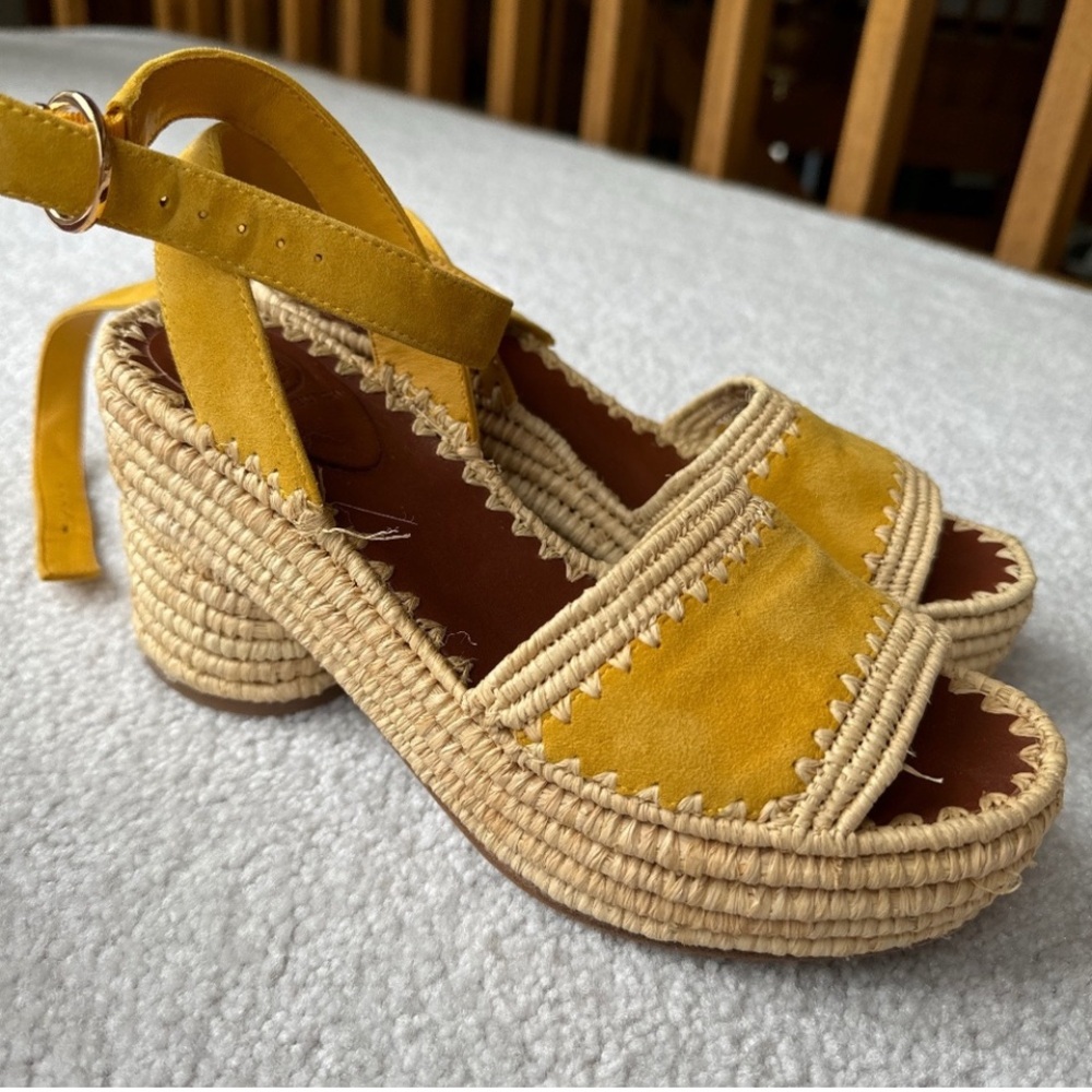 Tori Burch Yellow Espadrille Wedge Sandals